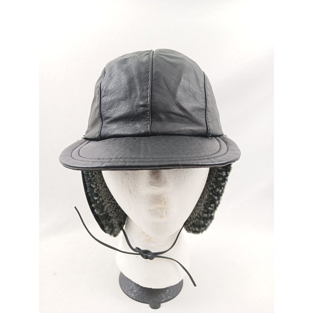 Wilsons Genuine Leather Trapper Hat Winter Ear Flap Warm Fleece Lined Medium USA
